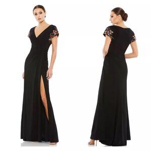 Ieena for Mac Duggal Embellished Sleeve Jersey Wrap Gown Size 14